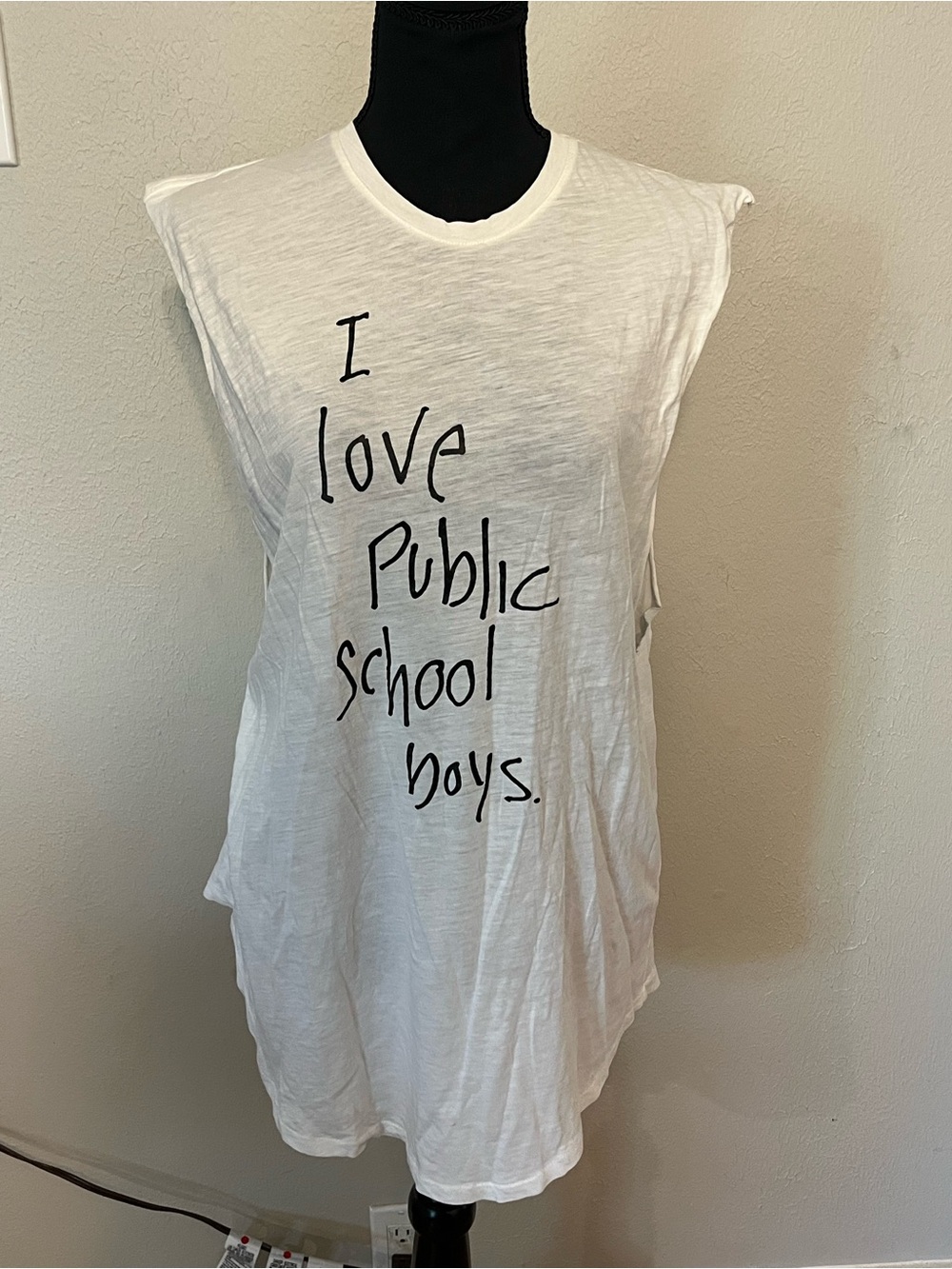 White "I love Public school boys" graphic muscle tank t-shirt by JCrew Size M